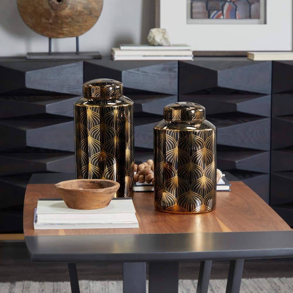 Black Ceramic Floral Decorative Jars with Gold Accents (Set of 2) price history on PriceWatchPro
