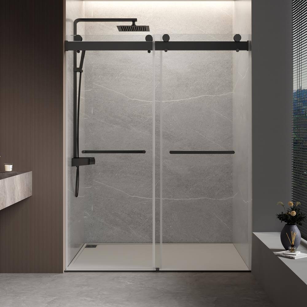 Matte Black 60" x 76" Frameless Double Sliding Shower Door