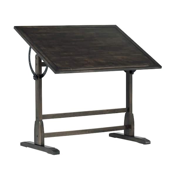 Studio Designs Vintage 42 in. W Distressed Black Solid Wood Drawing Writing Desk with Adjustable Tilting Top