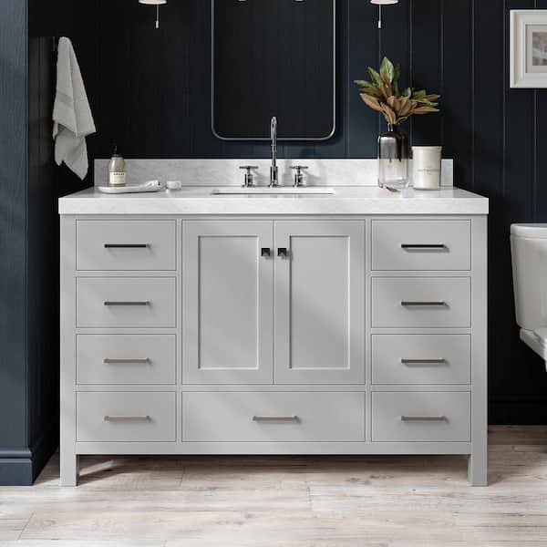 ARIEL Cambridge 54 in. W x 22 in. D x 36.5 in. H Single Sink Freestanding Bath Vanity in Grey with Carrara Marble Top