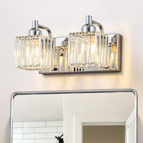 EDISLIVE Orillia 11.4 in. 2-Light Chrome Bathroom Vanity Light with Crystal Shades