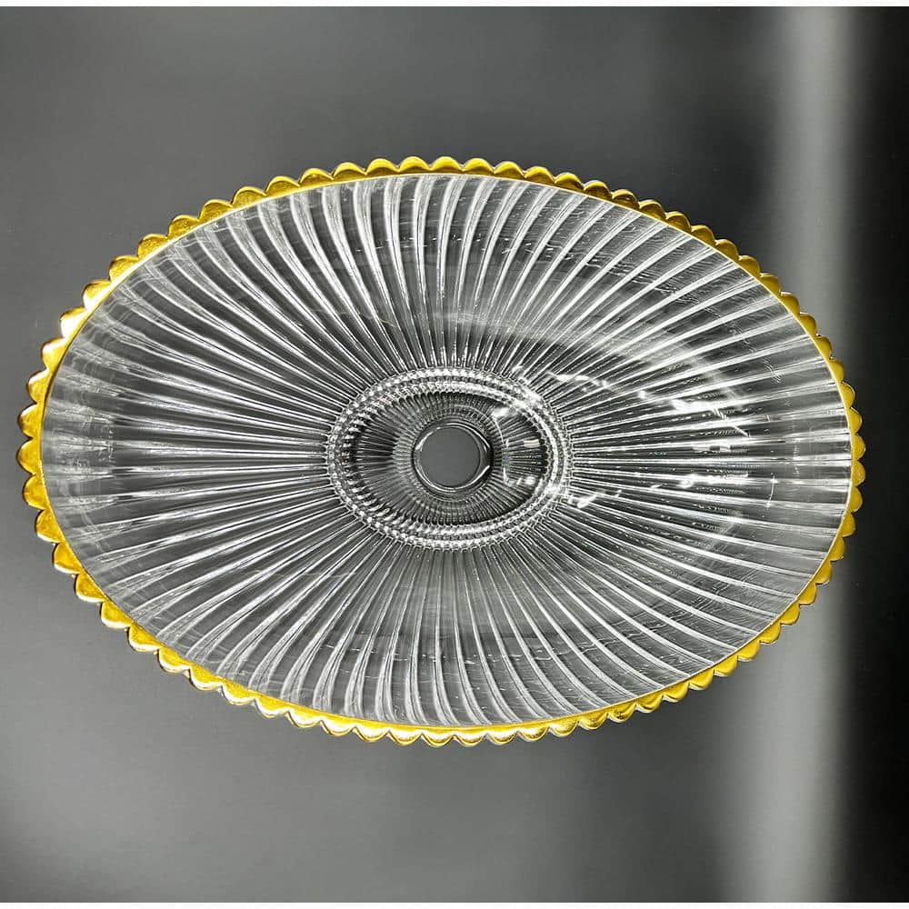 Clear and Gold Oval Glass Vessel Bathroom Sink