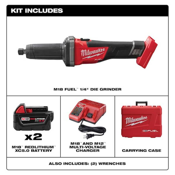 M18 FUEL 18V Lithium-Ion Brushless Cordless 1/4 in. Die Grinder Kit with  Two 5.0Ah Batteries, Charger and Hard Case