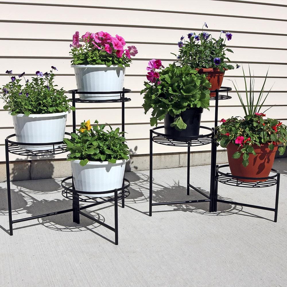 Black Iron 3-Tiered Indoor/Outdoor Plant Stand Set