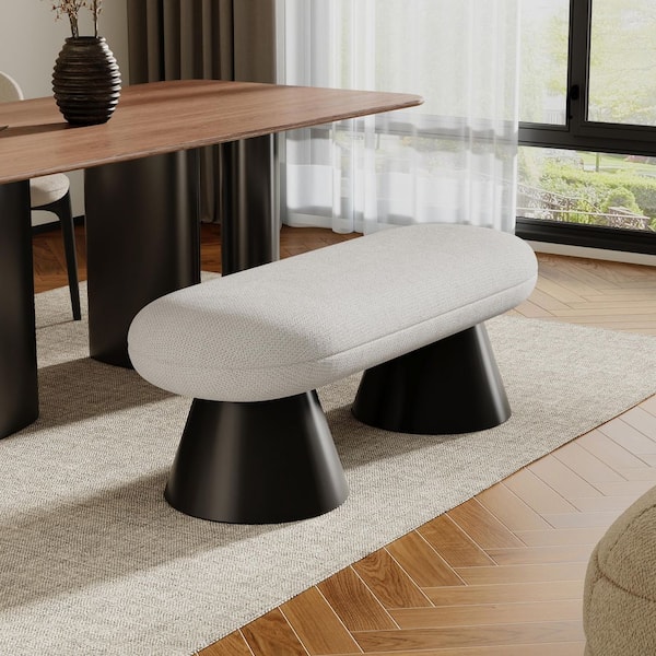 CHRISTOPHER KNIGHT HOME Harlow Modern Upholstered Ottoman Bedroom Bench, Iron, Beige + Black