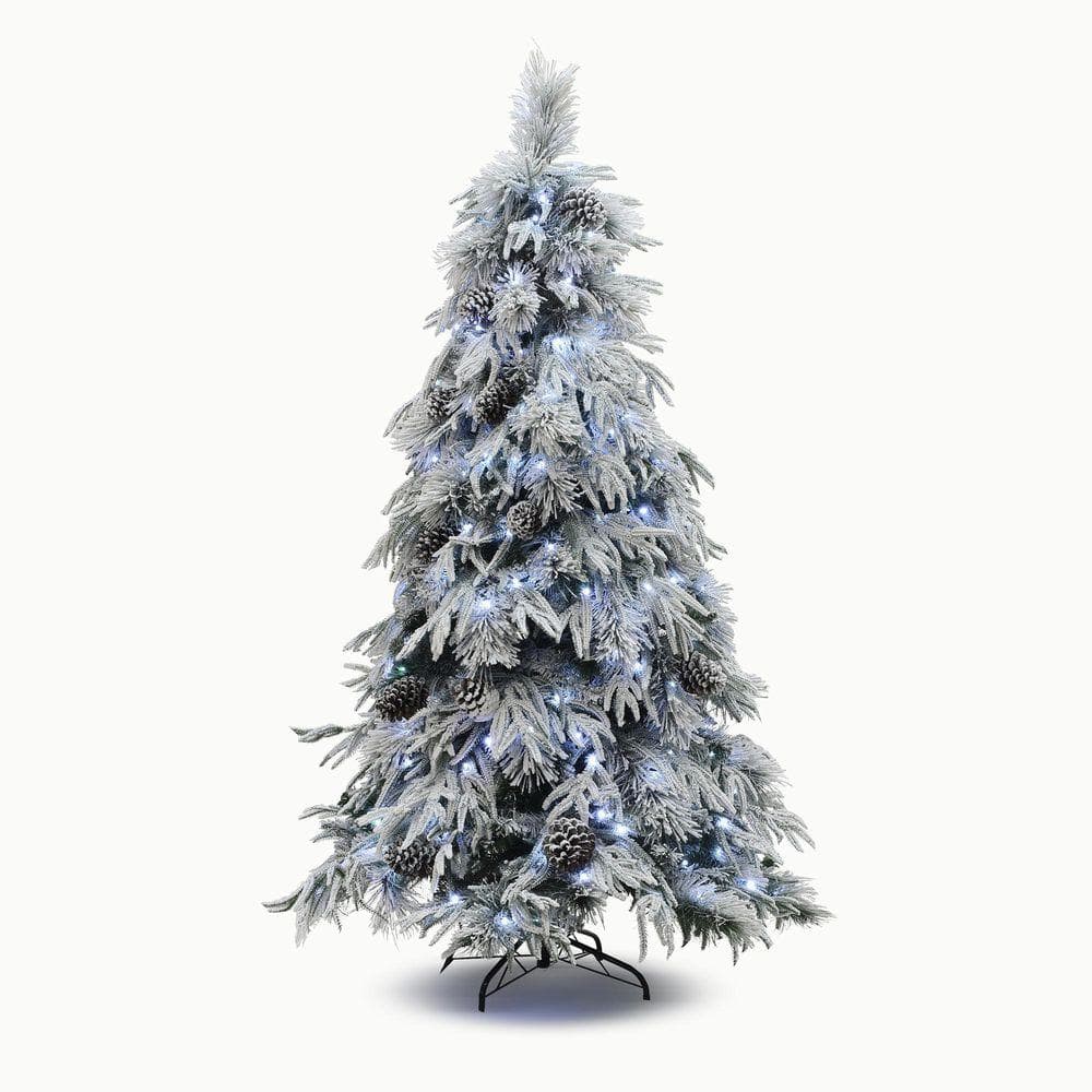 LuxenHome 6 ft. PreLit Full Snowy Branches Pine Artificial