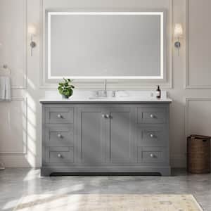 Avery 60 in. W x 22 in. D x 35 in. H Single Bath Vanity in Dark Gray with White Quartz Top