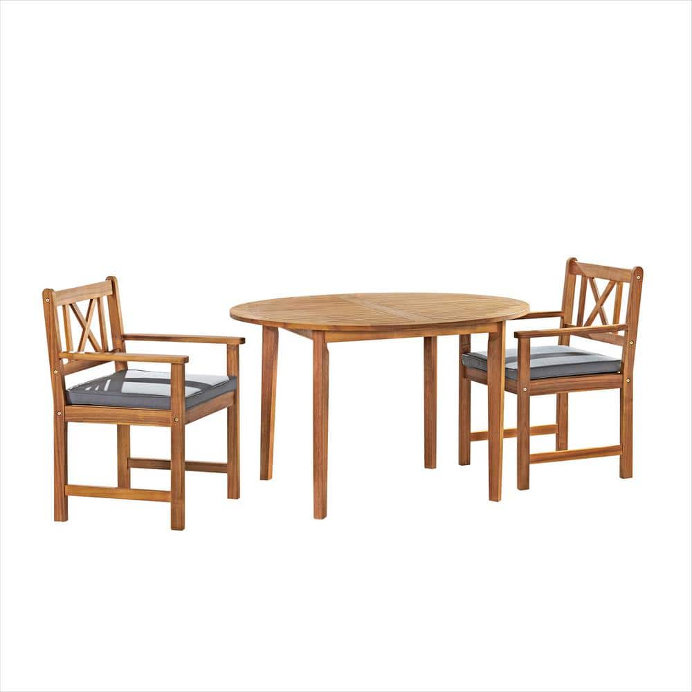 Manchester 3-Piece Acacia Wood Outdoor Dining Set with Round Dining Table a