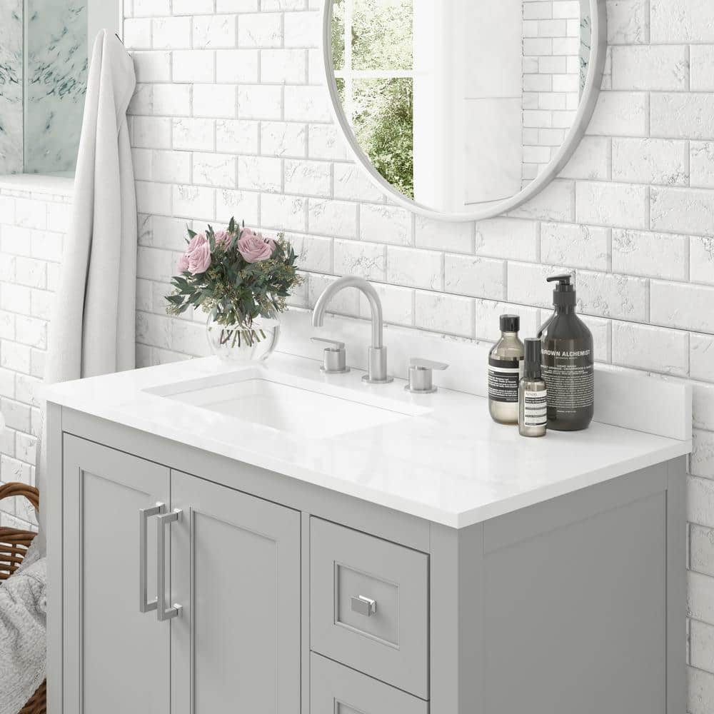 Gray Composite Freestanding Bathroom Vanity with White Stone Top