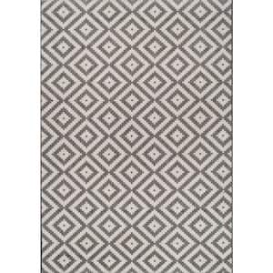 Marybelle Tribal Diamond Gray 8 ft. x 8 ft. Indoor/Outdoor Square Patio Rug