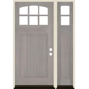 50 in. x 80 in. V-Groove Arched 6-Lite Grey Stain Left Hand Douglas Fir Prehung Front Door Right Sidelite