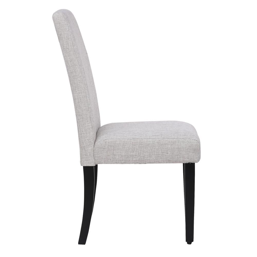 Light Gray Linen Upholstered Dining Chairs with Rubberwood Legs, Set of 2
