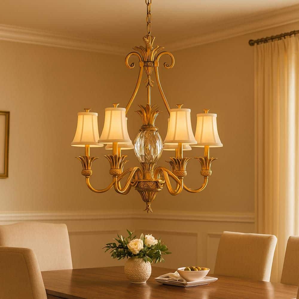 Plantation 7-Light Burnished Brass Shaded Mini Pendant With Ivory Silk Shade. price history on PriceWatchPro
