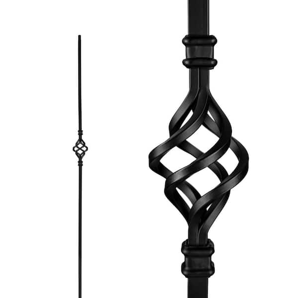 NUVO IRON 44 in. H x 1/2 in. W Black Steel Long Hollow Interior Stair Railing Square Baluster with Single Basket (12-Pack)