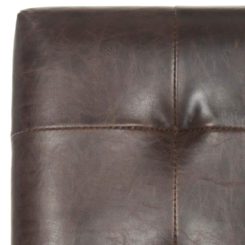 Espresso Birch Wood & Antique Brown Leather Bar Stool with Nailhead Trim