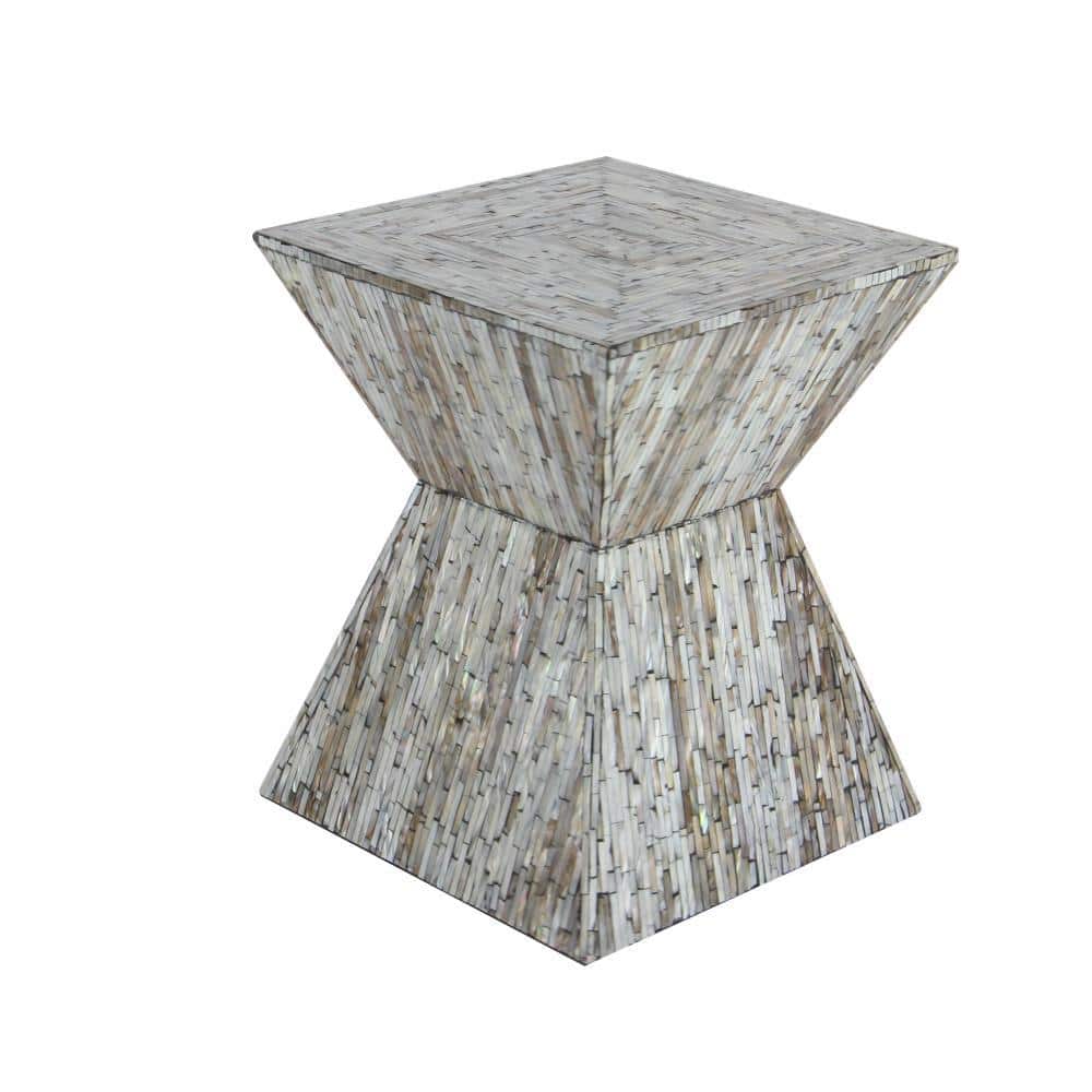 Handcrafted Shell Inlay Wooden Accent Table - Black and Gray
