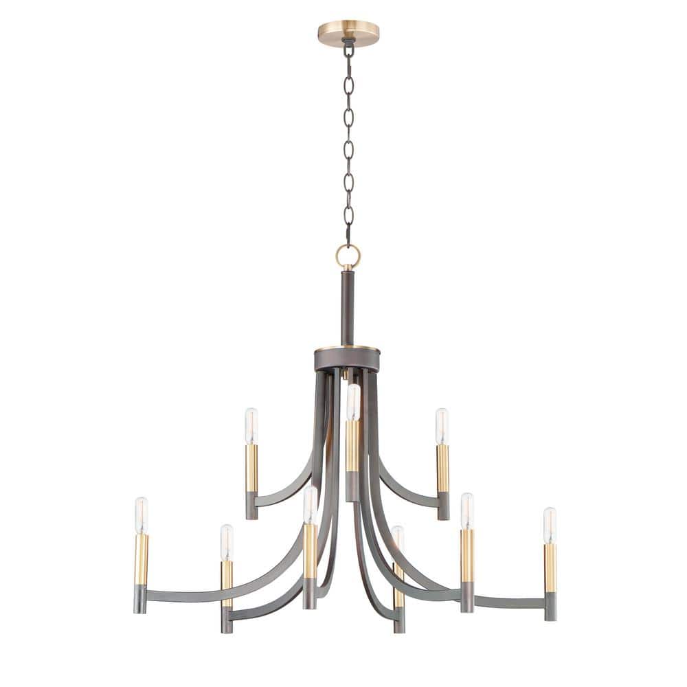 Lyndon Mid-Century 9-Light Bronze & Antique Brass Chandelier