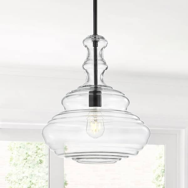 Bettina 13.37 in. 1-Light Oil Rubbed Bronze/Clear Glass/Metal LED Pendant