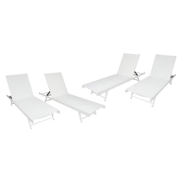 Noble House Salton White Metal Adjustable Outdoor Chaise Lounges (Set of 4)