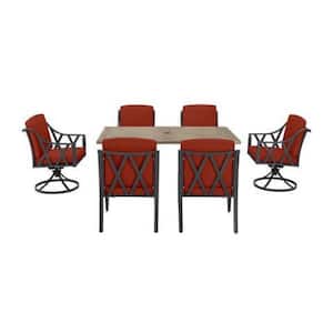 Harmony Hill 7-Piece Black Steel Outdoor Patio Dining Set with Sunbrella Henna Red Cushions