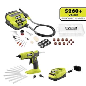 ONE+ 18V Cordless 2- Tool Combo Kit with Rotary Tool Station, Dual Temperature Glue Gun, 2.0 Ah Battery and Charger