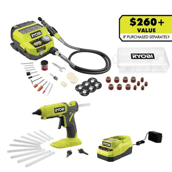 RYOBI ONE+ 18V Cordless 2- Tool Combo Kit with Rotary Tool Station, Dual  Temperature Glue Gun, 2.0 Ah Battery and Charger PCL1205K1 - The Home Depot