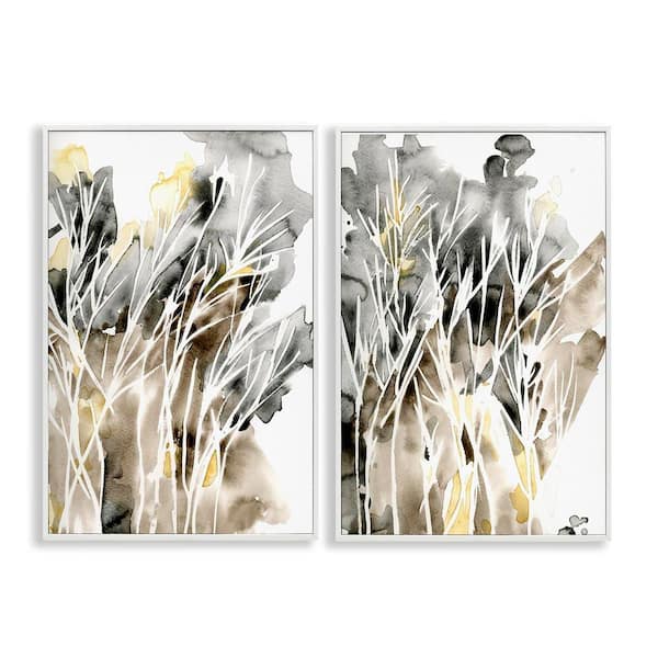 Stupell Industries Watercolor Splash with Tendrils by Regina Moore 2 Pieces White Framed Abstract Giclee Art Print 18 in. x 12 in.