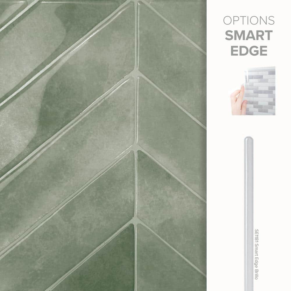 Chevron Solna Green Glossy Peel and Stick Backsplash Tile Set