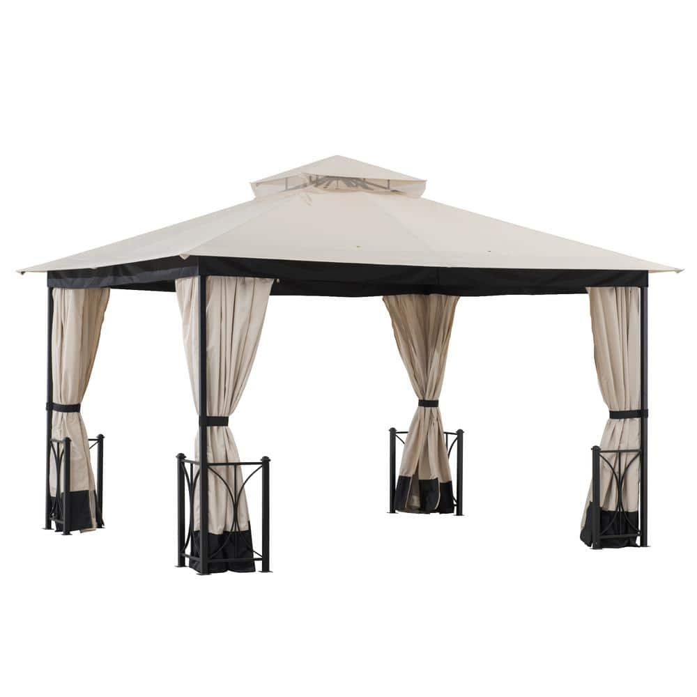 Sunjoy Hip 11 x 13 ft. 2 Tier Fabric Top Steel Gazebo-Beige