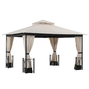 Delaware 11 ft. x 13 ft. Beige and Black Steel Gazebo with 2-Tier Hip Roof