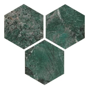 Hexagon Marble 6 in. x 7 in. Amazonita Green Peel and Stick Backsplash Stone Composite Wall Tile (45-Tiles, 9.9 sq. ft.)