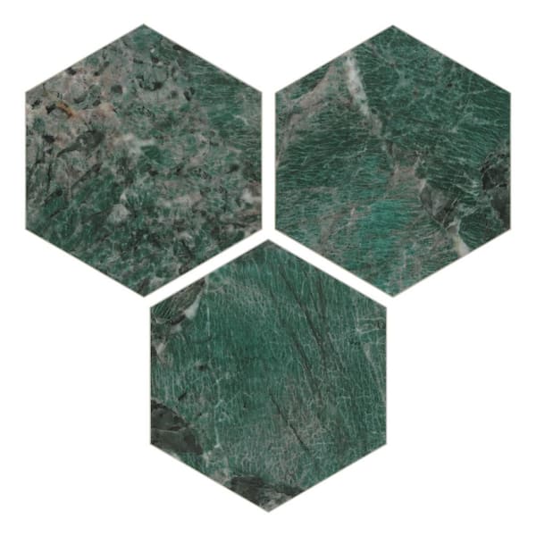 sunwings Hexagon Marble 6 in. x 7 in. Amazonita Green Peel and Stick Backsplash Stone Composite Wall Tile (45-Tiles, 9.9 sq. ft.)