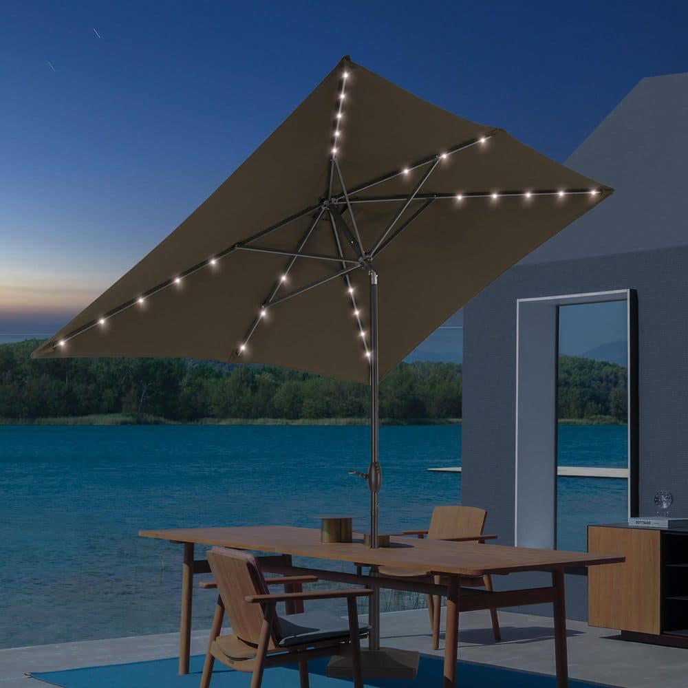 6 ft. x 9 ft. Aluminum Pole Outdoor Market Umbrella Solar LED Lighted Rectangular Patio Umbrella, Taupe price history on PriceWatchPro