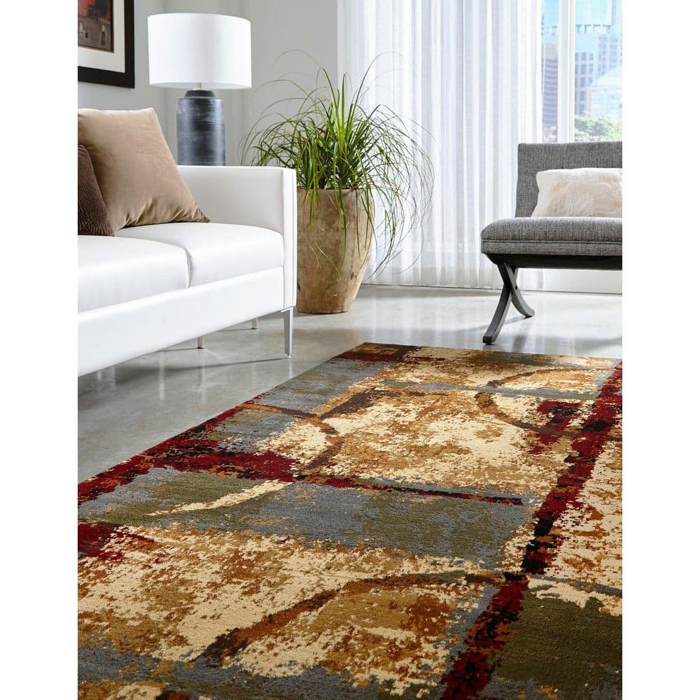 Braided Edge 5' x 8' Rectangular Geometric Indoor Rug in Black and Multicolor