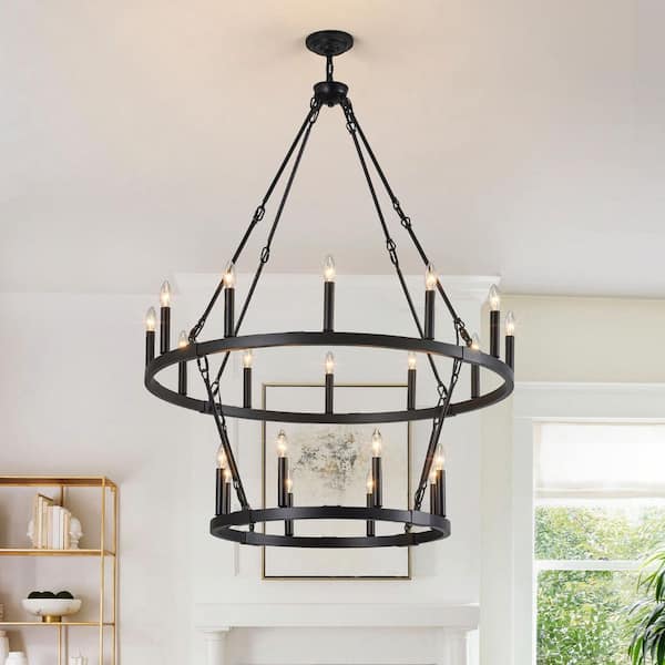 ZHLWIN Home Light 20 Lights ‎40 Watts Black Wagon Wheel Chandelier