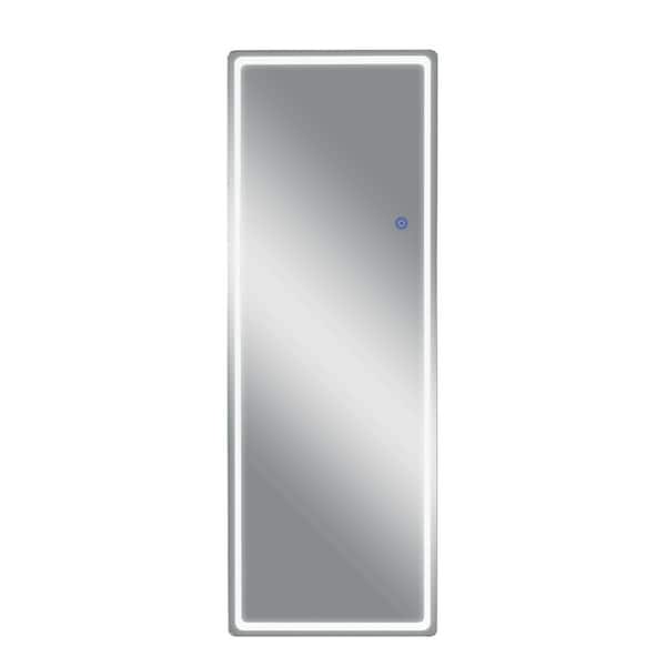 Unbranded Silver 16 in. W x 63 in. H LED Aluminum Alloy Rounded Rectangular Mirror with Stand for Living Room