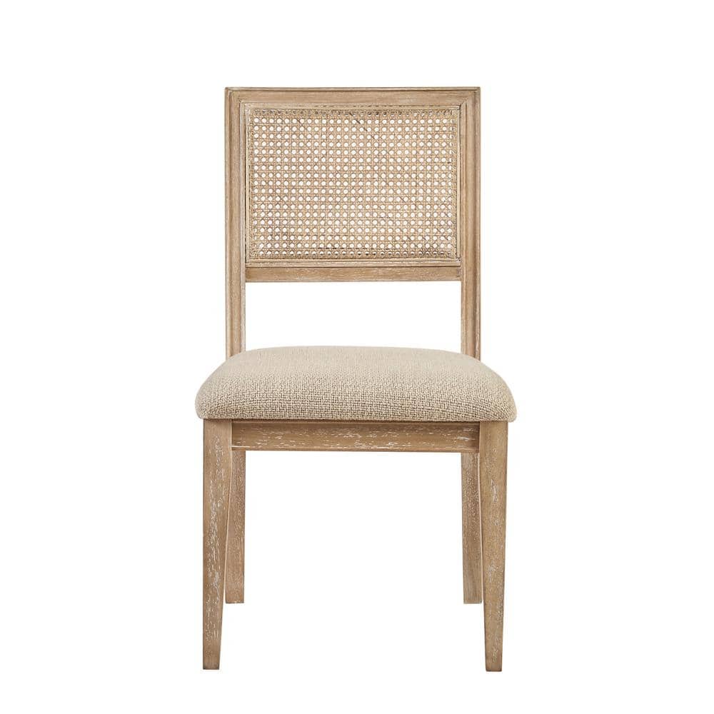 Mid-Century Cane-Backed Brown Wood Upholstered Side Chair