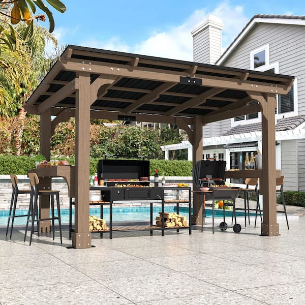 10 ft. W x 8 ft. D Cedar Wood Grill Gazebo Outdoor with Steel Roof