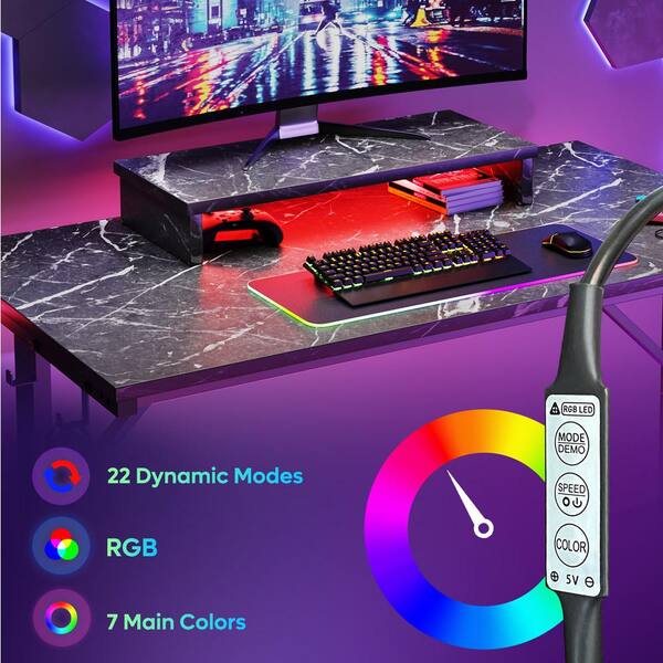 Bestier 42 in. Black Marble LED Gaming Desk with Monitor