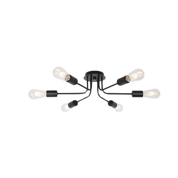 6-Light Black Semi Flush Mount Ceiling Light Fixture Sputnik Chandelier Ceiling Lighting, E26, No Bulbs