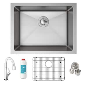Crosstown 16-Gauge Stainless Steel 23.5 in. Single-Bowl Undermount Kitchen Sink with Filtered Faucet and Accessories
