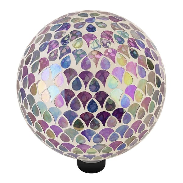 10 in. Diameter Indoor/Outdoor Glass Mosaic Gazing Globe Yard Decoration, Colorful Teardrop Design