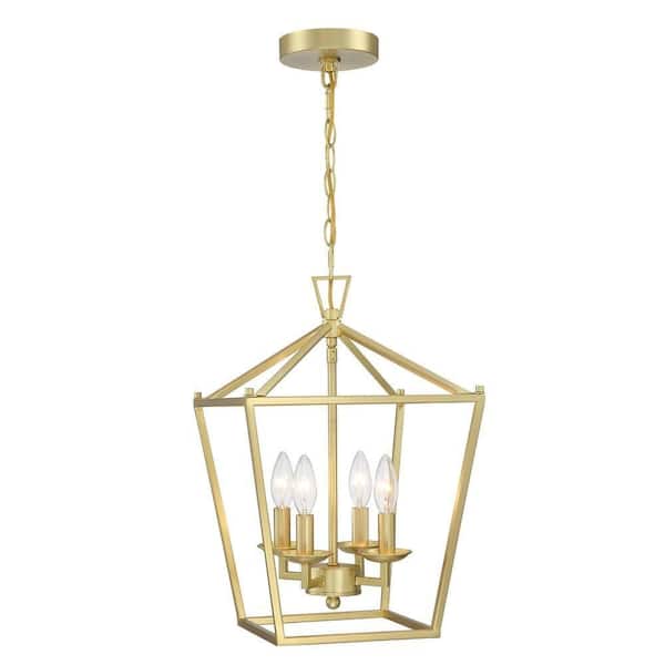 4-Light Soft Gold Dimmable Lantern Geometric Chandelier