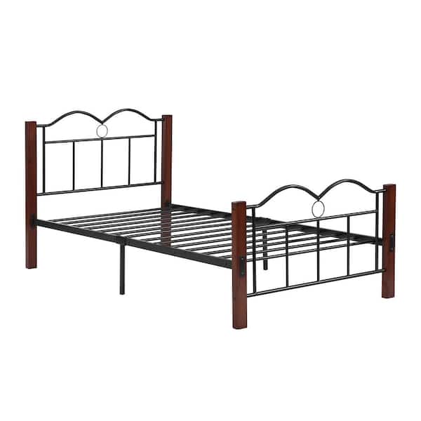 Unbranded 37.4 in. Modern Simple Style Metal Platform Bed Frame Wooden Legs