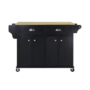 Black Solid Wood Kitchen Cart with Drop Leaf, Spice Rack, Towel Rack and 2- Drawers