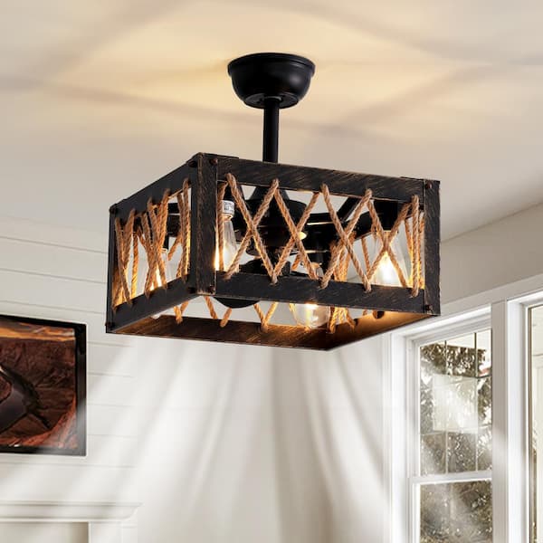 Pacific Core 17 in. Indoor Black Industrial Downrod Ceiling Fan with Remote Included with No Bulb