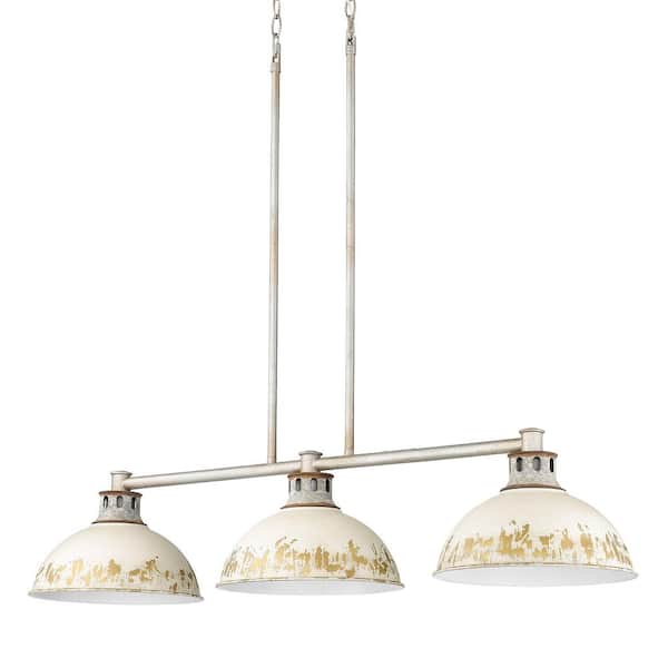 Kinsley 3-Light Aged Galvanized Steel and Antique Ivory Linear Pendant Light