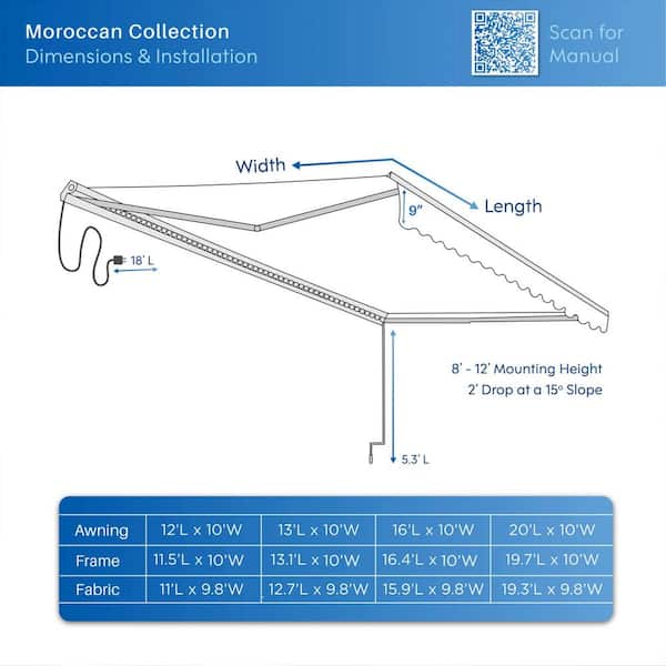 ALEKO 12 ft. Moroccan Polyester Motorized Patio Awning Semi