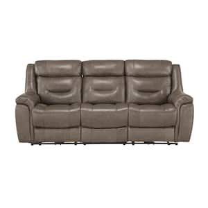 Barbal 86.5 in. W Straight Arm Leather Match Rectangle Power Reclining Sofa with Power Headrests in. Brownish Gray