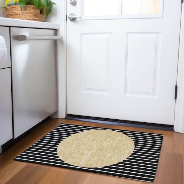 Mayfield Premium Machine Washable Abstract AMF994 Black 2 ft. x 3 ft. Area Rug